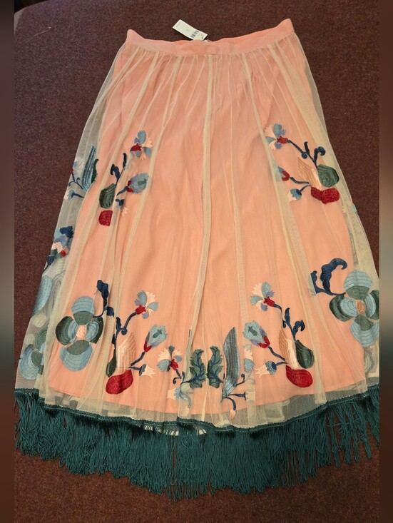 Anthropologie Dresses & Skirts - Anthropologie Akemi + Kin Fringed Tulle Skirt Pastel Peach Intricate Floral 12